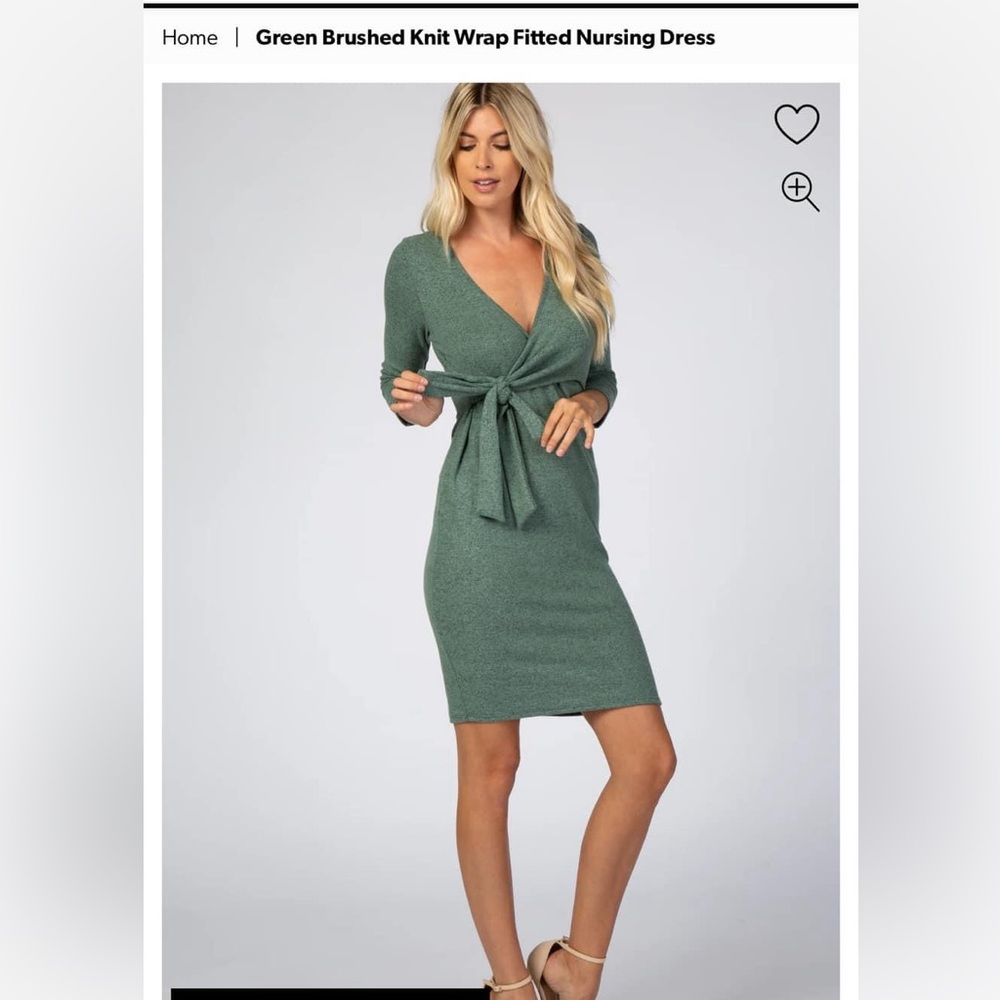 Pink blush Green Brushed Knit Wrap Fitted Nursing Dress
